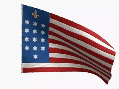US Flag French Alliance Flag 1781-82 Low-poly 3D model
