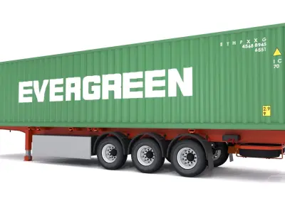 Chassis Semi Trailer with Evergreen Shipping Container 3D model