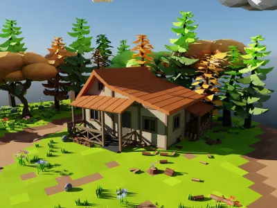 Isometric Train Scene 3D model