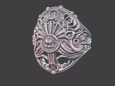 seashell inspired ocean ring jewelry 3D print model