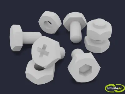 Bolts and Nuts Low-poly 3D model