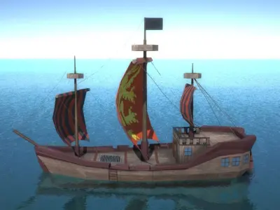 Old Europian Sea Ship Low-poly 3D model