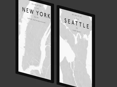 Picture Frames - City maps Low-poly 3D model