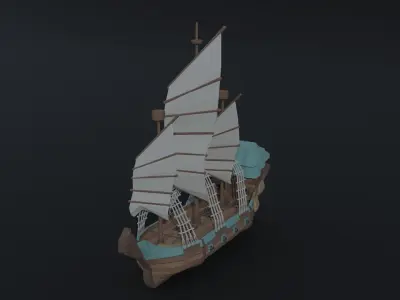 Cartoon fantasy asion ships Polygonal Style Low-poly 3D model