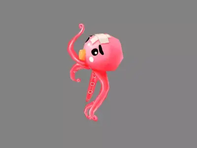 Cartoon Red Octopus - Injured Squid Low-poly 3D model