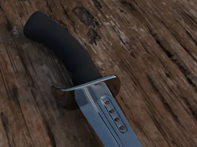 combat knife on a wooden surface 3D model
