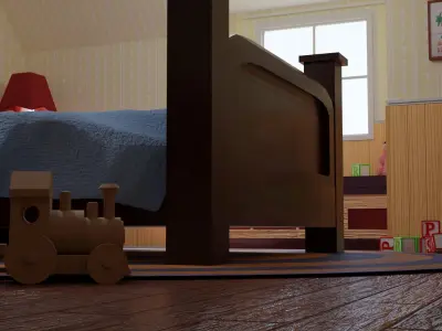 Bedroom with bed and nightstand 3D model