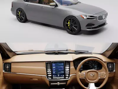 Rigged Volvo S90 Interior Free 3D model