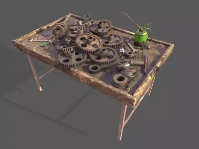 Old Workbench With Gears 3D model