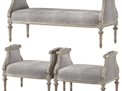 chairish bench and pouf 6958 3D model