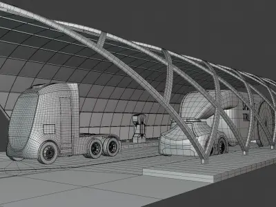 EV charging station with future vehicles II 3D model