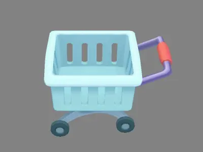 Cartoon shopping cart - B Low-poly 3D model