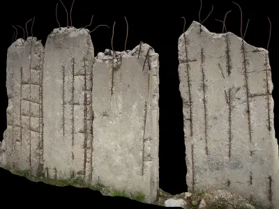 concrete slabs fence industrial wall photogrammetry Low-poly 3D model