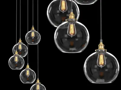 20th Century Factory Filament Clear Glass Cafe Pendants 3D Model Pack