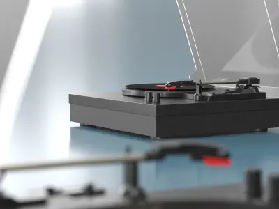 Vinyl Player with Record in Black Wood 3D model