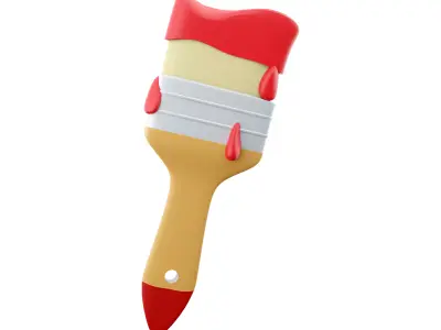 Wall paint brush cartoon icon 3D model