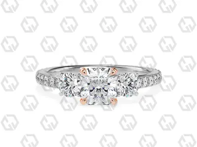 Ring 130 Radiant cathedral pave set shank 3 stone ring 3D print model