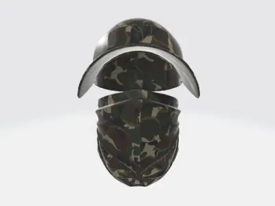 Tactical Camo Cap with Face Cover Low-poly 3D model
