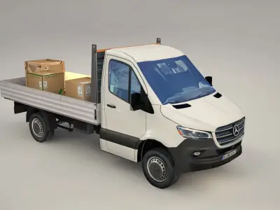 Mercedes Benz Sprinter 2020 Pickup truck L2 drop side low poly  Low-poly 3D model