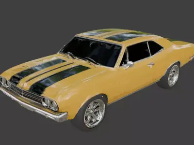 Classic American 1970s Muscle Coupe 3D Model Low-poly 3D model