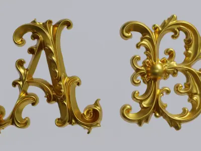 A to Z One Sided Baroque Style Upper Case Letters 02 3D model