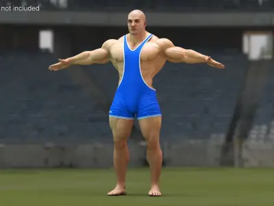 Muscular Athlete T pose in Asics Blue Singlet 3D model