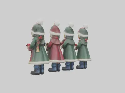 Christmas Carolers Figurine model Low-poly 3D model