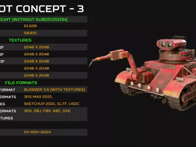 Robot Concept-3-Red-Dirty Low-poly 3D model