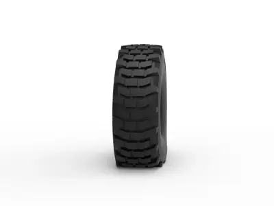 Military truck tire 5 deflated Scale 1 to 25 3D print model