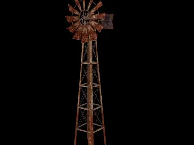 Wind pumping station Low-poly 3D model