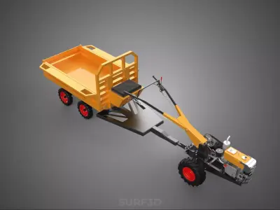 DUAL AXLE TRAILER VEHICLE TRACTOR CART CARGO LOAD BED TROLLEY WD 3D model
