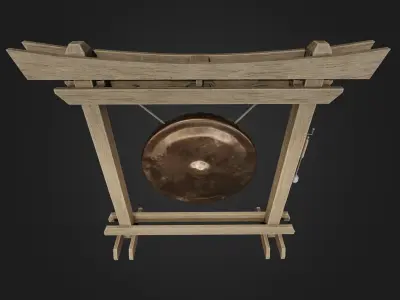 Asian Japanese Gong 2 in 1 Bronze low poly VR AR  Low-poly 3D model