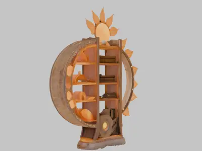 Stylized Bookshelf with Ornaments Low-poly 3D model purchase