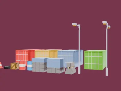 Low Poly Industrial Props Asset Pack Low-poly 3D model