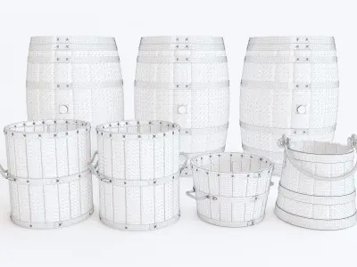 barrels and buckets 3D model