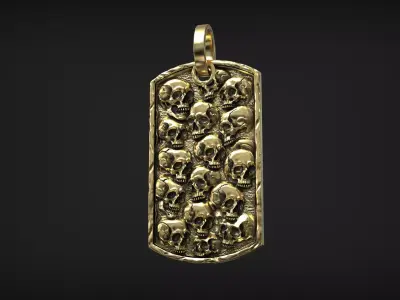 Army Skull Token Gothic Rectangular Biker Medal Pendant 3D print model