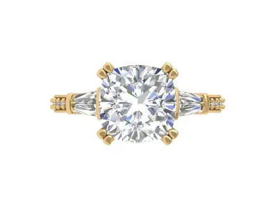 Cushion 3 Stone Bridal Ring 3D print model 2