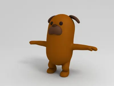 Rigged Cartoon Brown Dog 3D model