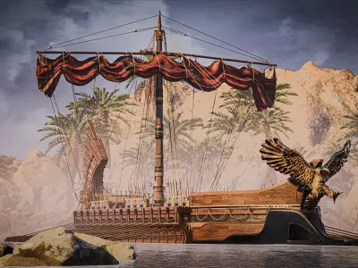 High Quality Antique Trireme Ship  with interior  Low-poly 3D model