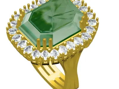 Antique Big Emerald Euro Shank Engagement Ring 3D print model