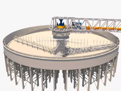 model espesador circular structure with crane on top 3D model
