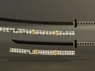 Sci-fi samurai Katana set with Wakizashi Low-poly 3D model