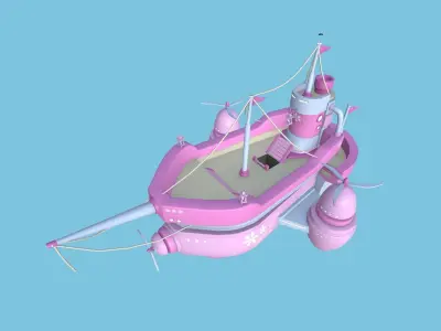 Cartoon Airship 03 - Pink Blue- Low Poly Ship Low-poly 3D model