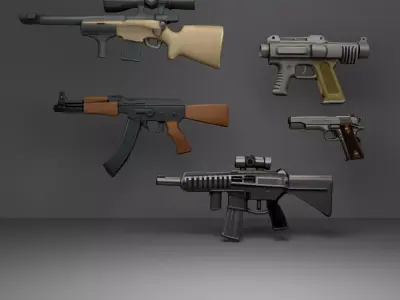 Guns collection Low-poly 3D model
