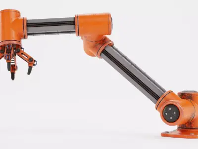 Robotic Arm with 4-Finger Gripper and Worn Finish - V5 Rigged 3D model