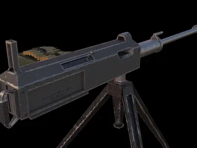 Machine Gun Low-poly 3D model 2