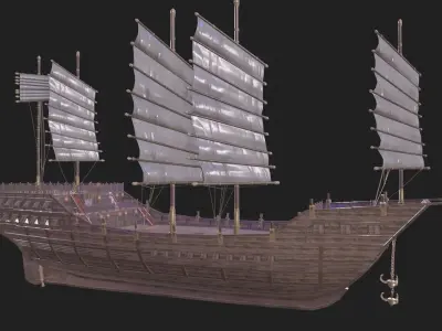 wooden sailing ship Low-poly 3D model
