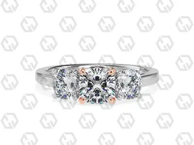 Ring 132 Cushion 3 stone ring plain cathedral shank 3D print model