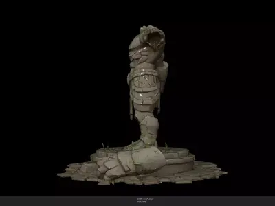 Stylized Ancient Ruined Golem Statue Game Ready - AI Low-poly 3D model