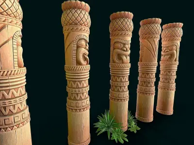 Stylized Wood Totem 10 Low-poly 3D model